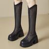 Модные Сексуальные Сетчатые Ажурные Ботинки Женские Лето 2025 Однотонные Размер Молния До середины икры Ботинки для Женщин Модные Туфли на Платформе с Круглым Носком Леди