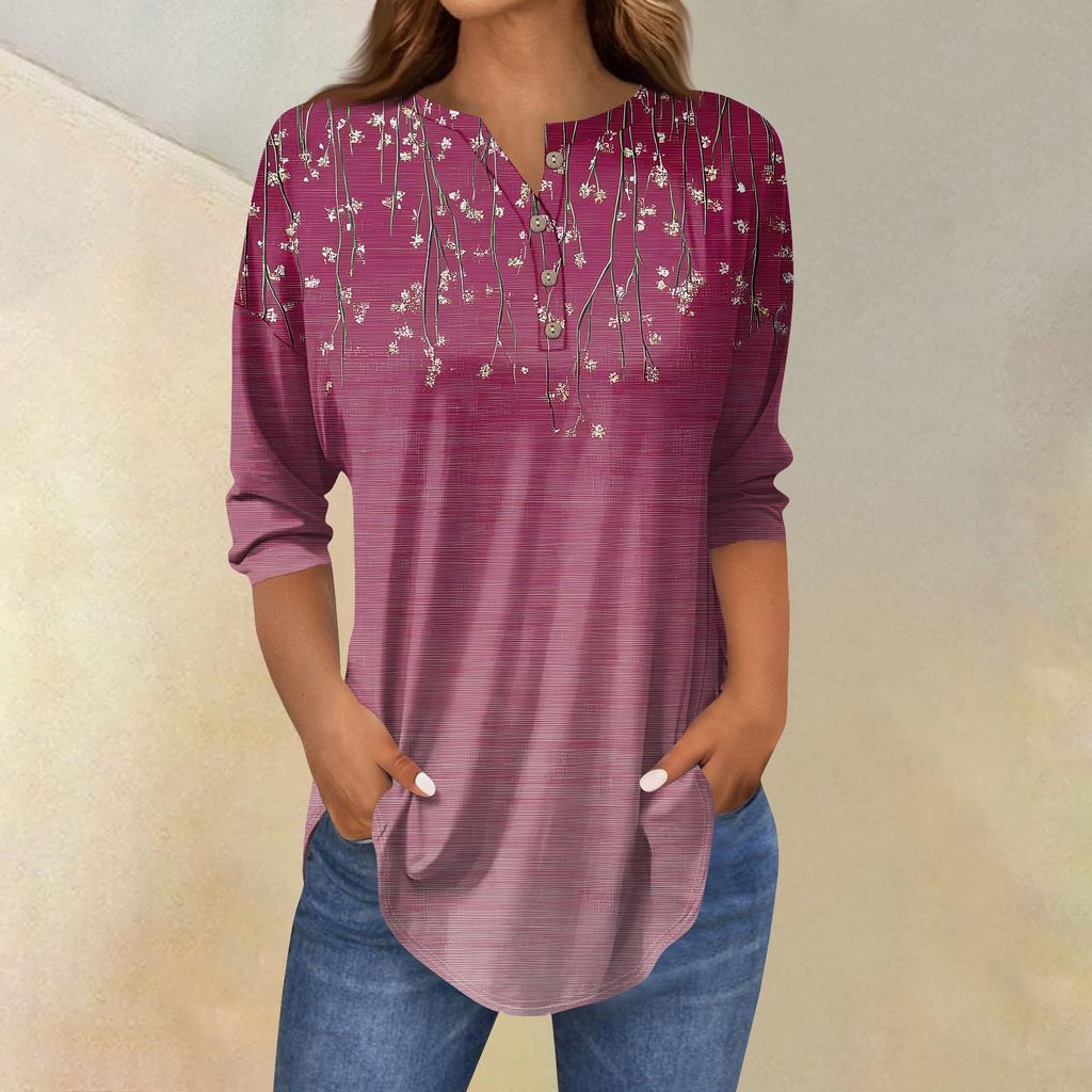 Рубашки с рукавом 3/4 для женщин, модные, повседневные, с круглым вырезом, с принтом, футболка, топ