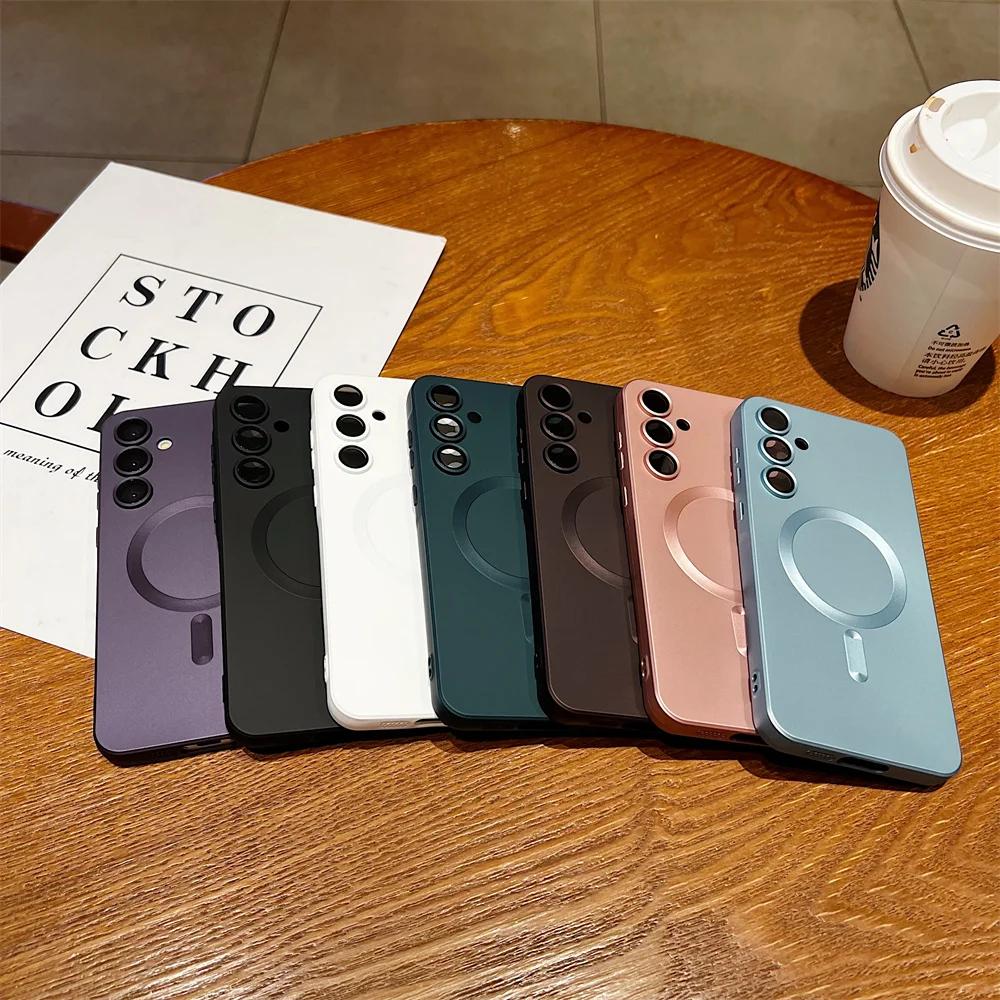Роскошный магнитный чехол для телефона для Samsung Galaxy A57 A37 A27 A17 A07 A56 A36 A26 A16 A06 A55 A35 A25 A15 A05 S A54 A34 A24 Беспроводная зарядка Защитная крышка