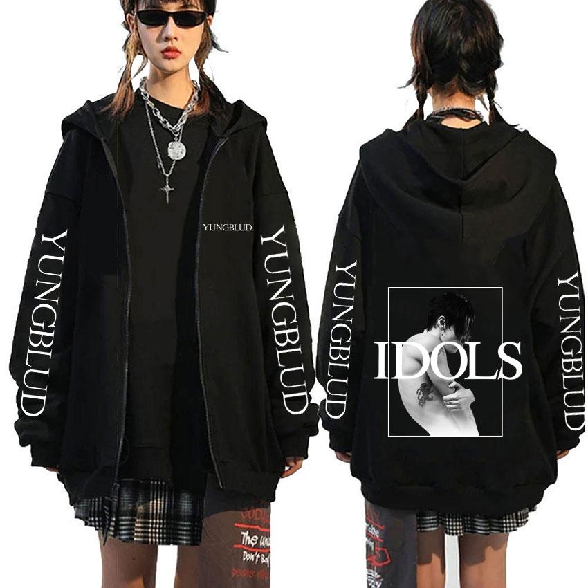 Singer Yungblud Black Hearts Club Zipper Hoodie Male Fleece Cotton Zip Up Hoodies Men Women Rock Vintage Oversized Zip Up Jacket