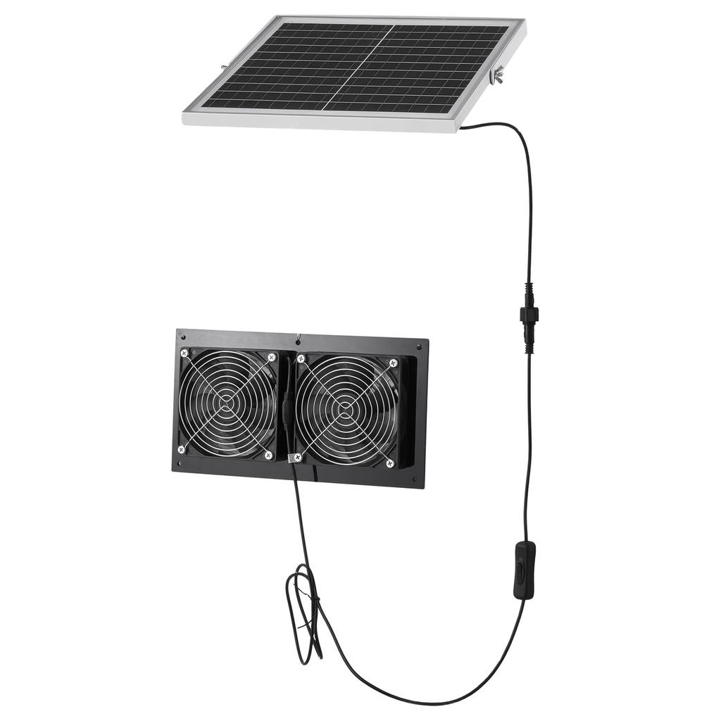 Solar Powered Fan, 15W Solar Panel with 2 Fans, Adjustable Solar Panel Angle, 2668 RPM High-Speed, Flexible Installation, Fast Air Exchange for