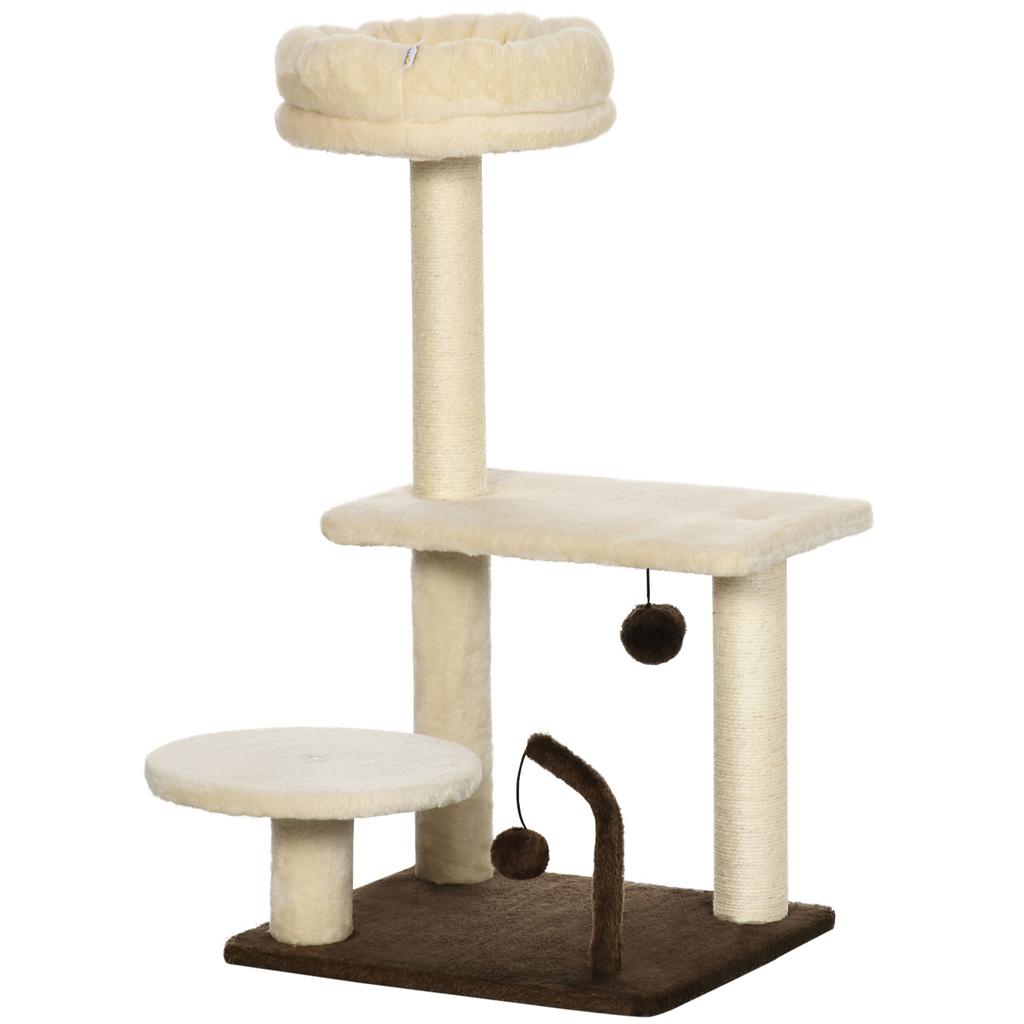 Cat Scratching Tree with Sisal Post, Perch and Play Balls, in Particleboard and Plush, 44x38x81 cm