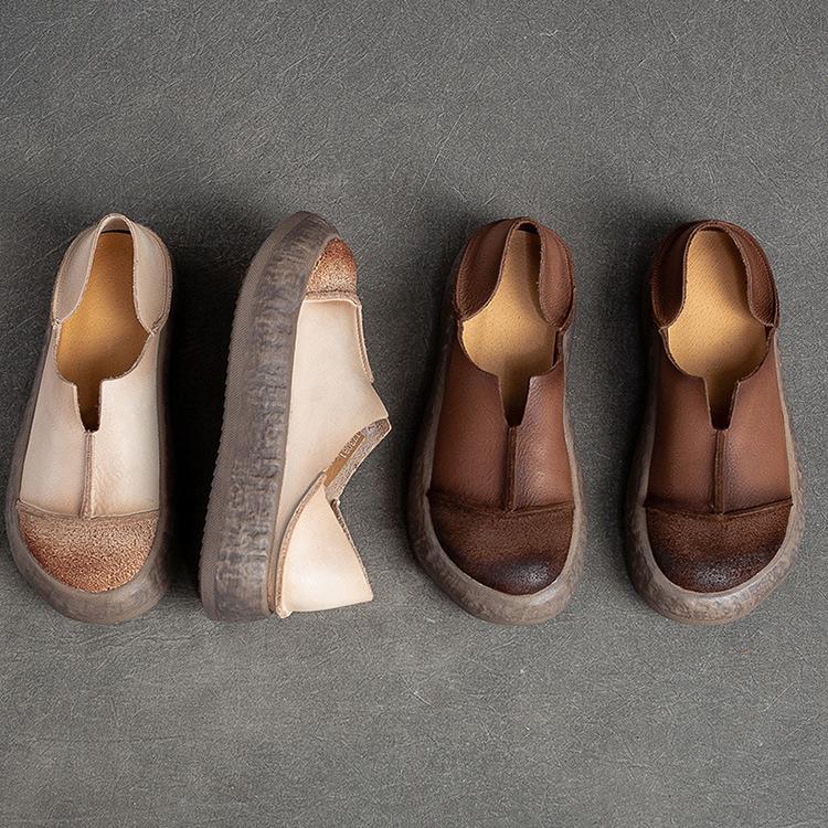 Johnature Туфли на платформе на плоской подошве из натуральной кожи. Мокасины в стиле ретро. Повседневные туфли без шнуровки с круглым носком на мягкой подошве.