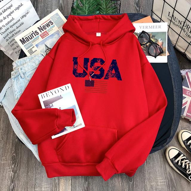 Usa Letters American Flag Stars And Stripes Mens Clothing Loose Crewneck Hoodie Autumn Pullover Hoodies Casual Pocket Sweatshirt