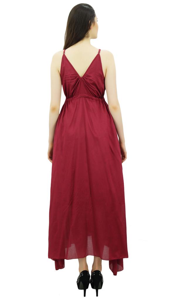 Bimba Women's Long Maxi Cotton Beach Dress Drawstring Waist Strappy Resort