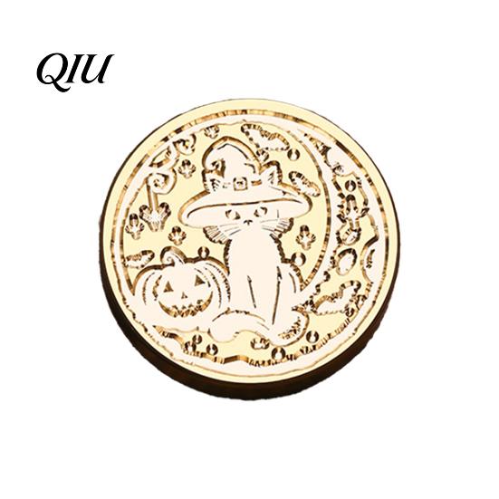Wax Seal Head Replacement Halloween Themed Brass Stamp Head, Pumpkin Ghost Witch Bat Engraved Hand Account Decoration Sealing for Envelope Journal