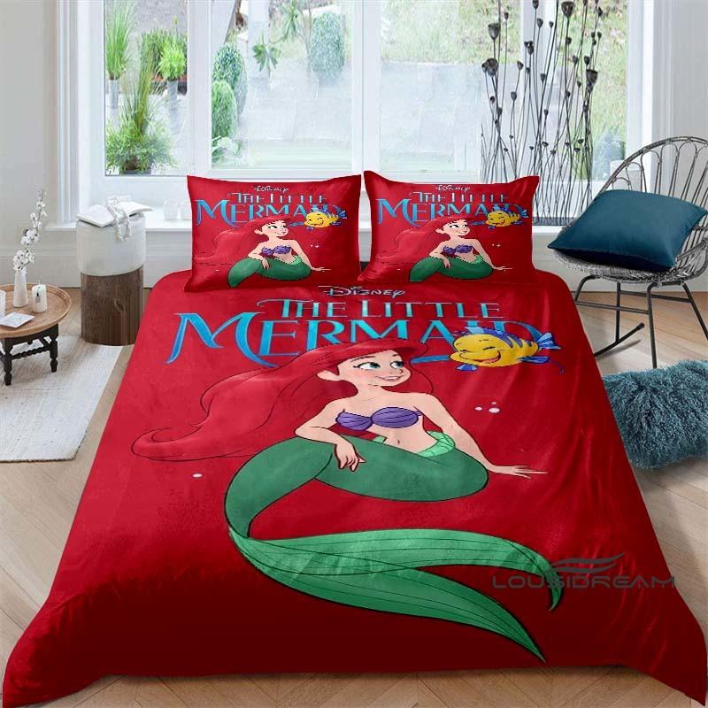 Cartoon The Little Mermaid Duvet and Pillowcase Bedding Set, for Boys and Girls' Bedroom Decor, Children's Gifts.