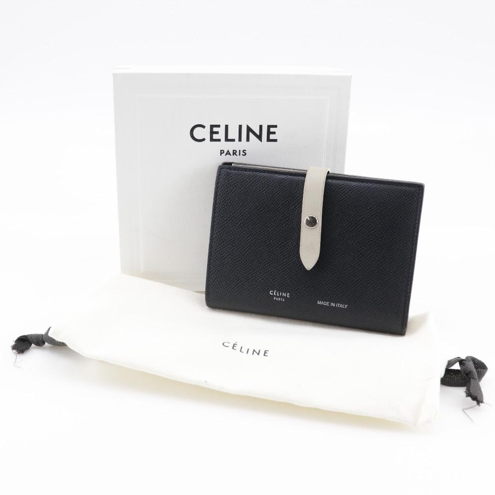 CELINE Medium strap Bi-Fold Wallet Black / beige Calfskin Women Used