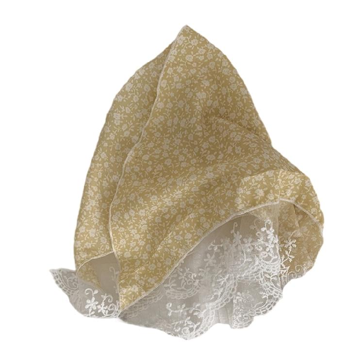 Floral Pattern Hairband with Sheer Lace Trim Camping Photography Girl Kerchief