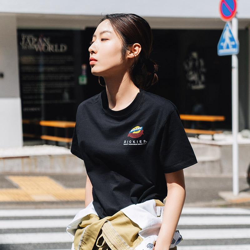 Dickies Женская футболка с принтом логотипа-буквы, круглым вырезом, коротким рукавом, топ Черный DK008823BLK