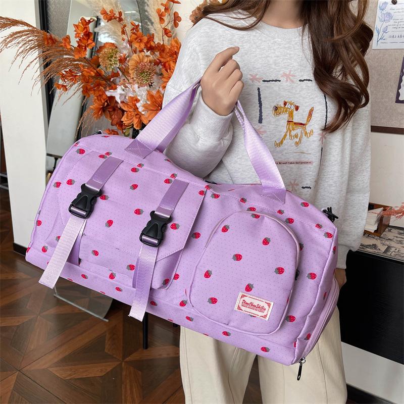 Portable strawberry travel bag Large capacity duffel bag Dry and wet separation fitness bag Independent shoe compartment Storage maternity bag