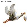 White Crane Bird Brooch Alloy Pearl Brooch High Quality for Women Suit