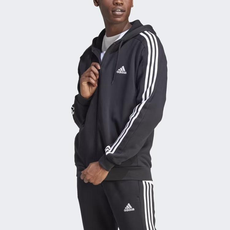 adidas Fleece 3-Stripes Full-Zip Hoodie Jackets 'Black' Men's IB4029