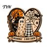 Wooden Ghost Skull Decorations Halloween Table Sign, Plaid Pumpkin Desktop Ornament with Stand, Kid Friendly Party Supplies Farmhouse Fall Home Decor