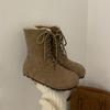 2025 Autumn and Winter New Round Head Velvet Lamb Wool Low Tube Thin Martin Snow Shoes Warm Women's Short Boots