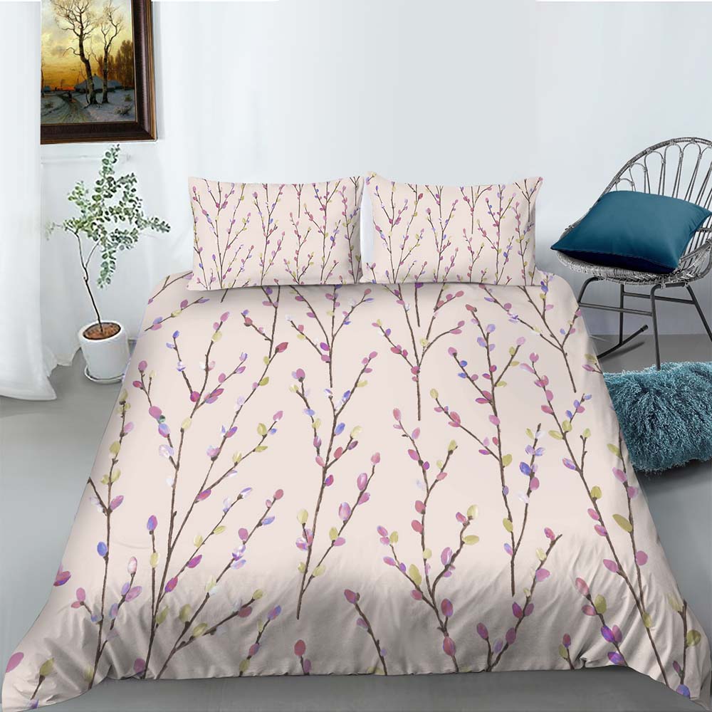 Branch Print Quilt Cover Pillowcase 2 or 3 Pieces of Plant Bedding Set Single Bed Double Bed Full Size Washable Zippered Bedding