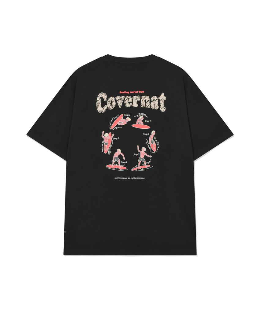 COVERNAT Крутая хлопковая футболка с графикой «Движение серфинга» Черная