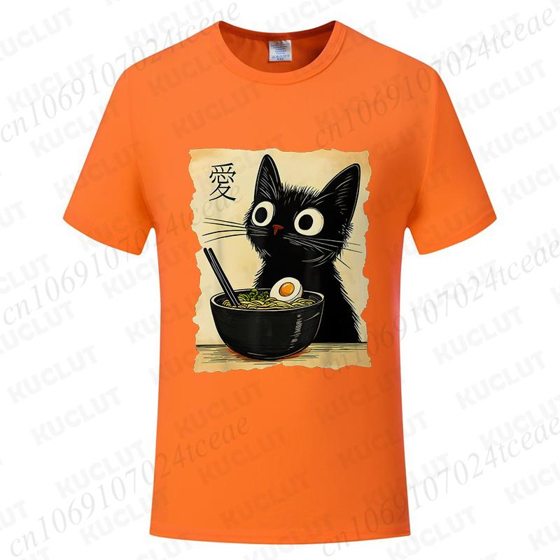 Funny Cat Ramen Graphic Tee Japanese Kawaii Anime Cat T-Shirt Fashion T-shirts Short Sleeve Clothes Trend Casual Unisex Tshirts