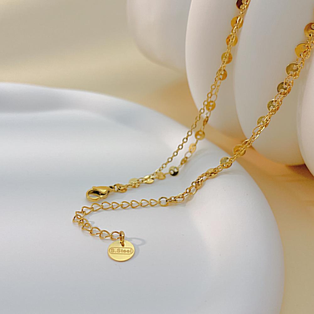 OPK Модное двухслойное жемчужное ожерелье из нержавеющей стали женское