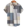 Short Sleeves Lapel Men Shirt Geometric Print Buttons Closure Sweat Absorbent Breathable Casual Striped Hawaiian Print Shirt Streetwear
