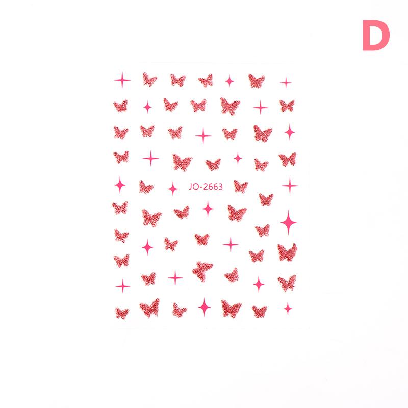Розовая бабочка Бабочка Бант Наклейки для ногтей Блестящие лазерные 3D бабочки Наклейки для ногтей Клейкая бабочка