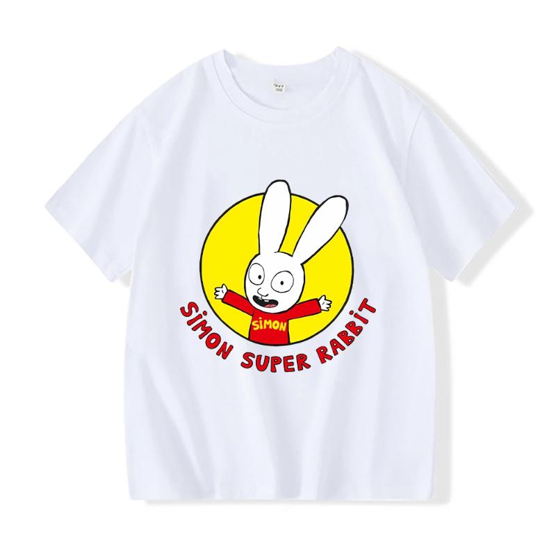 Футболка Simon Super Bunny Забавная Детская для Мальчиков с Круглым Вырезом и Коротким Рукавом Весна Лето для Девочек Повседневная с Мультяшным Узором Одежда