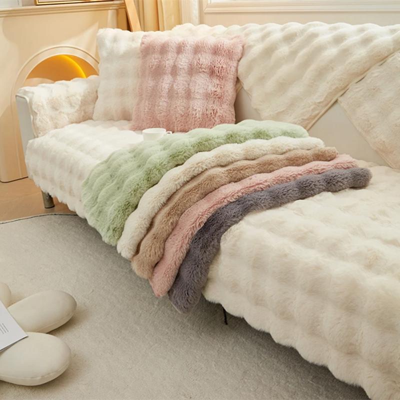 Плюшевый чехол для дивана для гостиной, теплое зимнее полотенце для дивана, универсальный нескользящий коврик для дивана, одеяло для дивана, подушка для дивана, утолщенная подушка с кроликом