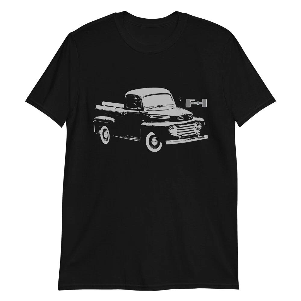 Черная футболка с изображением винтажного грузовика Ford F1 1948 года