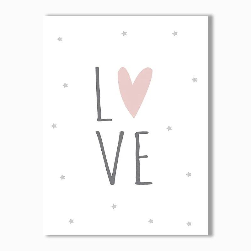 Cute Simple Cartoon Pink Love Bunny Giraffe Stars Nordic Canvas Picture Print Wall Art Poster Decor For Nursery Baby Girls Room