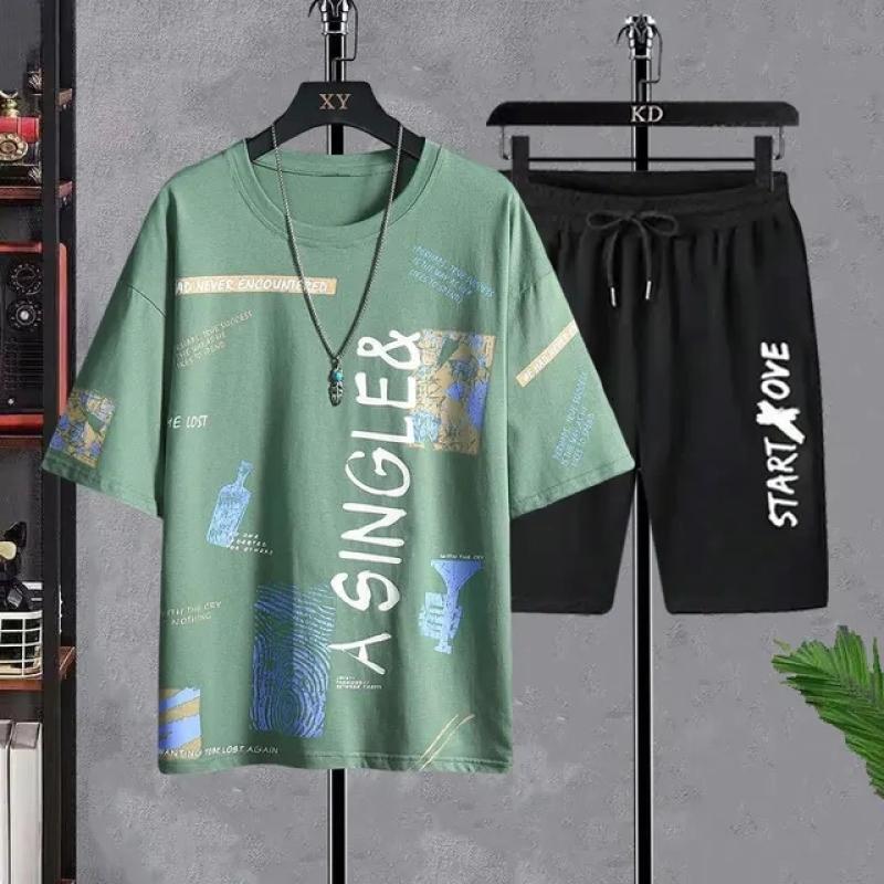 Men's T-shirt Sets Fashion Casual Tee Beach Shorts  Suit for Men Summer Harajuku Male Streetwear Sports and Leisure Tops Clothes