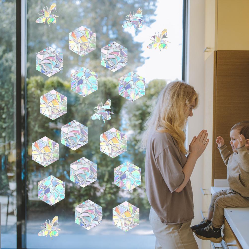 16 шт. Радужные наклейки на окна Suncatcher, противоударные наклейки на окна для птиц