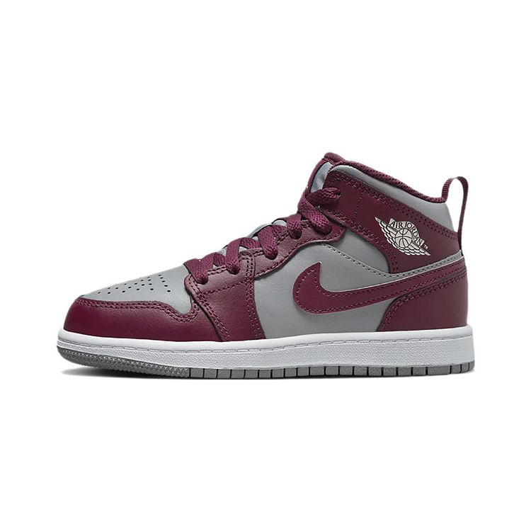 Детские кроссовки Air Jordan 1 Mid PS Cherrywood Red Cement-Grey White DQ8424-615