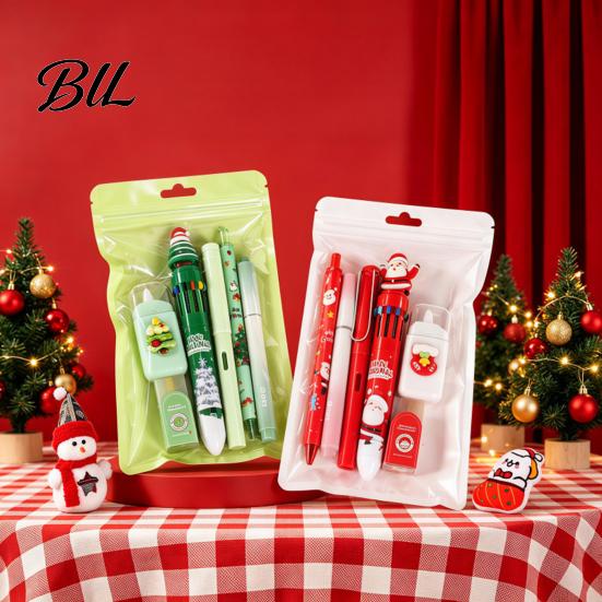 Christmas Stationery Sets for Kids 6PCS Set Students, Cute Patterns Print Holiday School Supplies Practical Supplies, Smooth Writing Tools Classroom