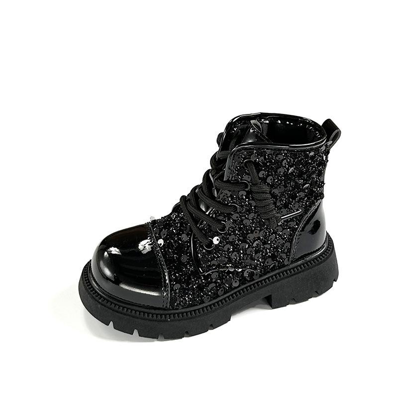 Детские ботинки для девочек Блестящие пайетки Повседневные Для малышей Кожаные ботинки Модные Новые Универсальные Детские ботильоны Пэчворк Круглый носок