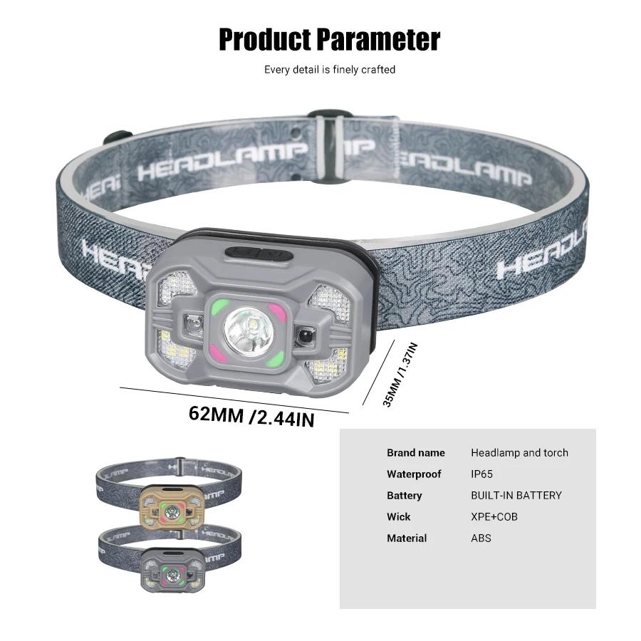 Induction Led Headlamp USB Rechargeable Head Lamp 4 Modes 90° Adjustable Outdoor Waterproof Headlight For Fishing Emergency