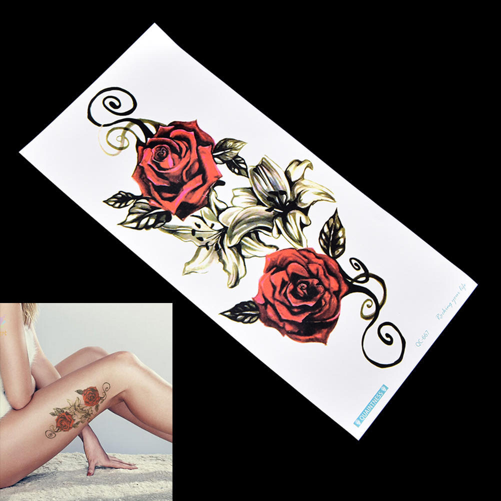 Fake Temporary Tattoo Sticker Red Rose Flower Arm Body Waterproof Women Art