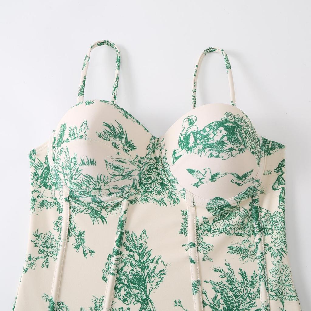 2023 Retro Print Women's Swimwear: One-Piece Swimsuit and Bikini with Sun Protection Long Dress - Two-Piece Set