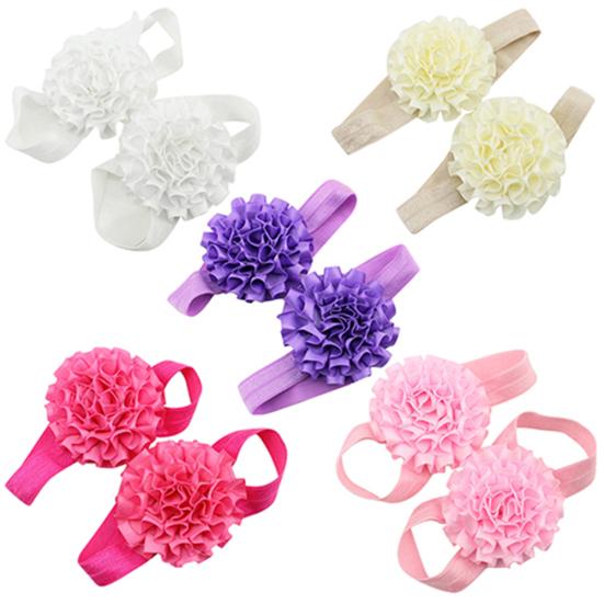 2Pcs Baby Infant Toddler Girl Ribbon Flowers Barefoot Sandals Sock Toe Shoes