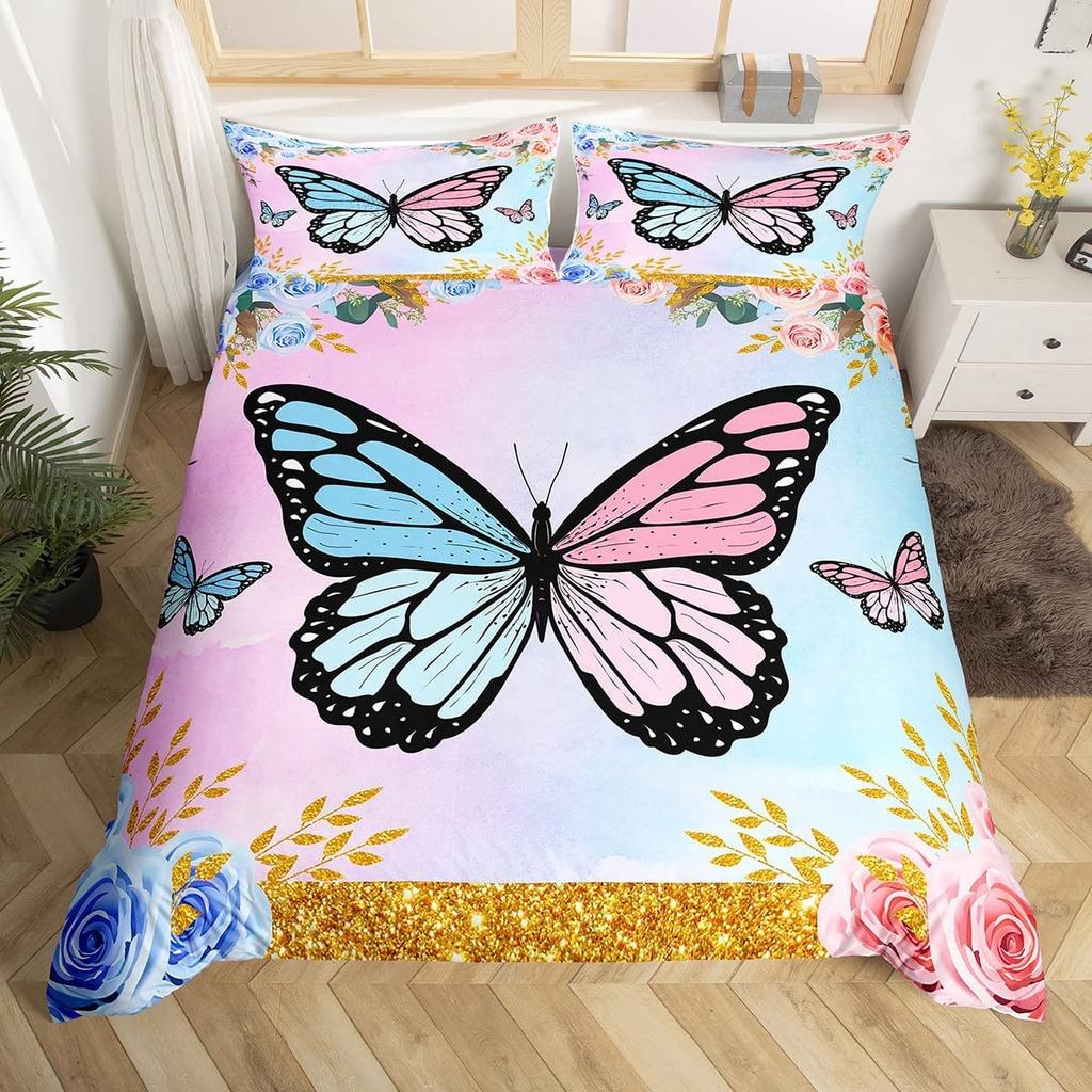 Пододеяльник с бабочками и цветами, комплект постельного белья с изображением животных и девочек, романтический комплект постельного белья с изображением садовых цветов из микрофибры