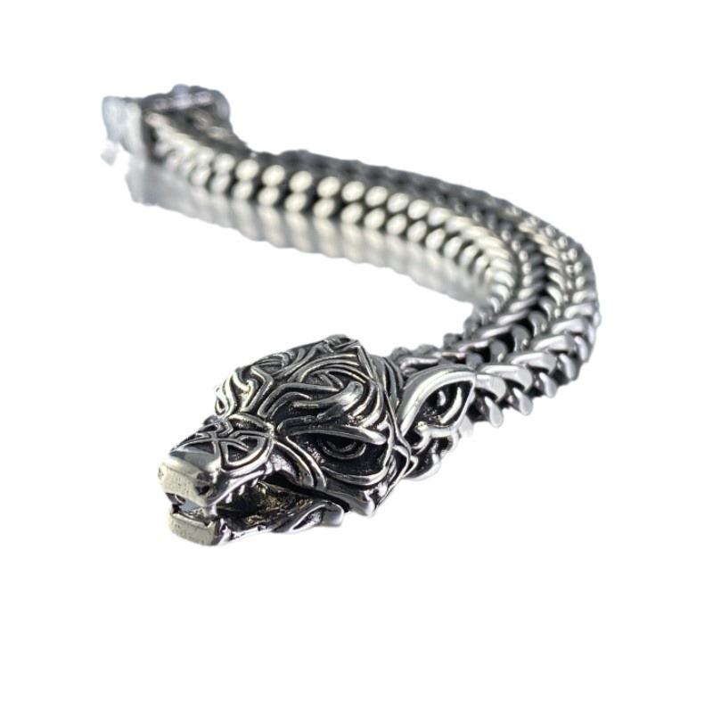 Браслет Mighty Men's Wolf Head Trendy Retro Rough Double Row Dragon Bone Chain в подарок парню