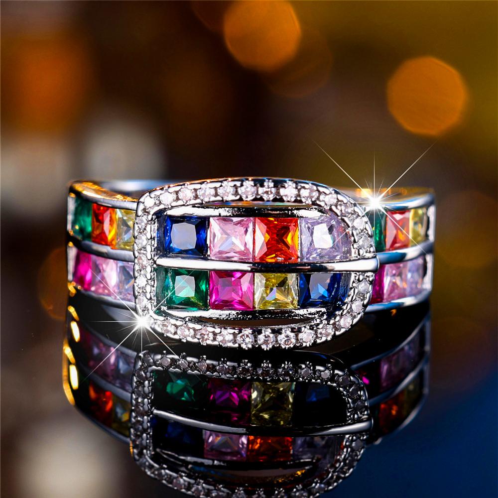 Роскошное женское маленькое радужное циркониевое каменное кольцо на палец винтажное цветное обручальное кольцо свадебные украшения для женщин