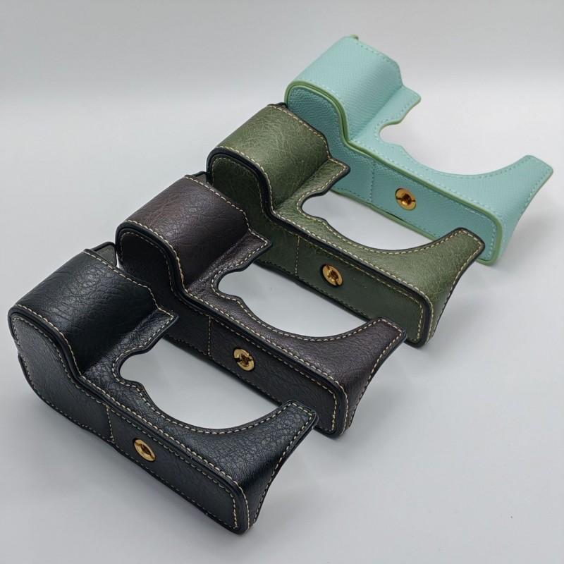 Fuji X-S10 Camera Half Case With Wrist Strap PU Leather Cover Water Buffalo Texture Protective Sleeve Travel Photography