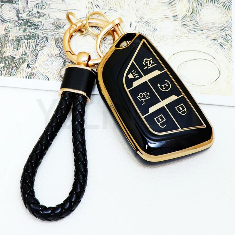 6 Buttons TPU Car Key Case Cover for 2020 2021 2022 2023 Cadillac Escalade Remote Key Shell Fob Whith Keychain Car Accessories