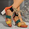 2025 New Ladies Shoes Front Lace-up Women's Sandals Fashion Color Matching Dress Summer Plus Size Heeled