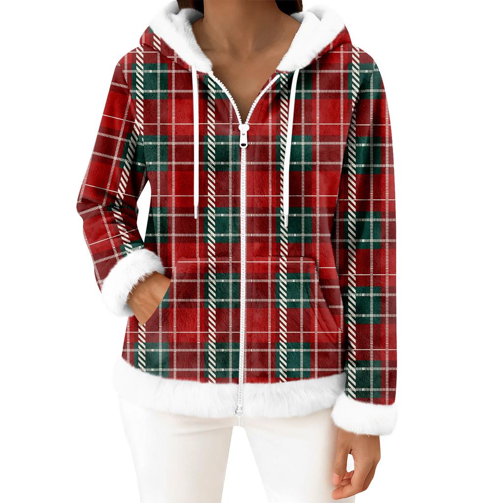 Women's Casual Fashion Long-Sleeved Zip-Up Fleece Hooded Cardigan