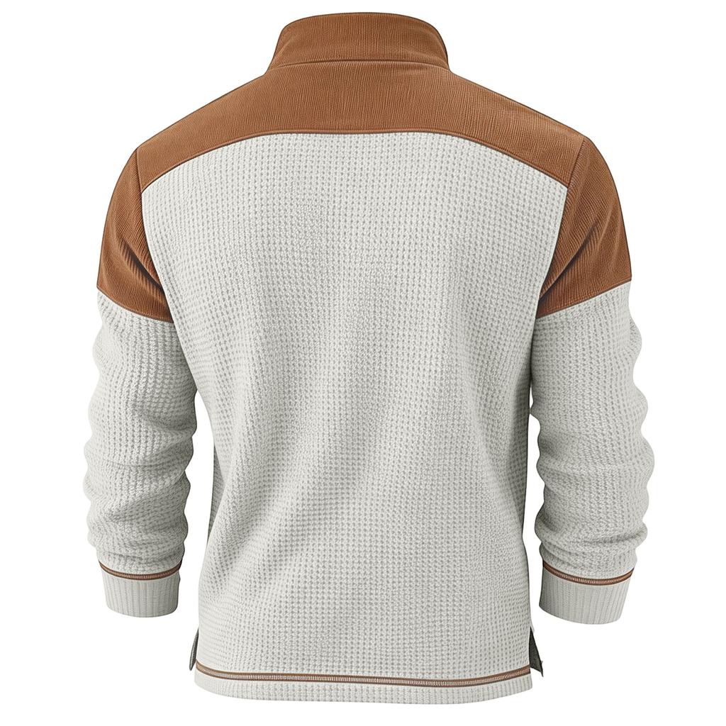 Мужская вязаная рубашка-henley с длинным рукавом, повседневный пуловер-топ с пэчворком и воротником-стойкой