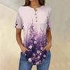 Short Sleeve Womens Tops Summer T-Shirts Floral Print V Neck Casual Basic Tee Button Shirts Tunic Tops