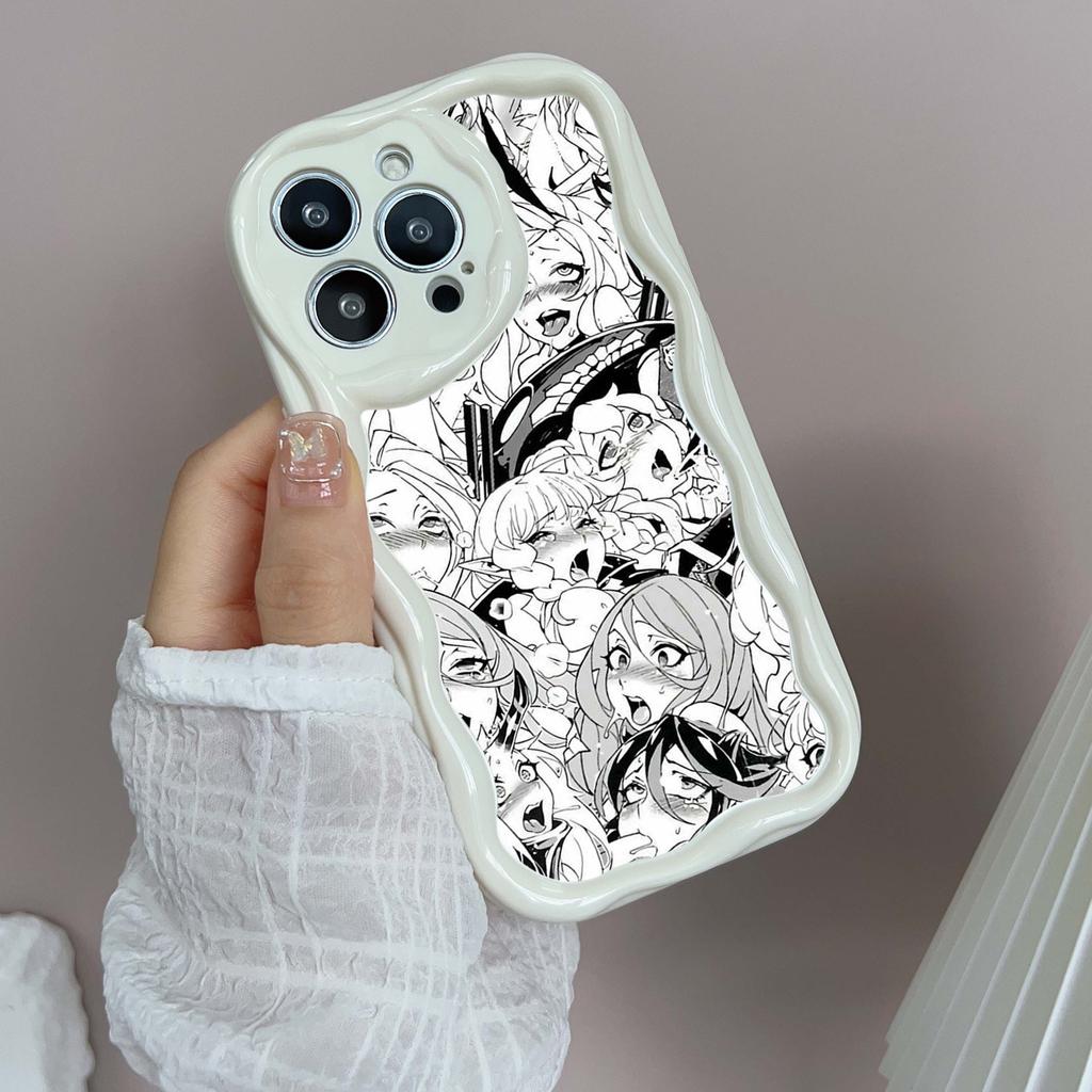N1 Anime Girl Cartoon Japan Cute Drool Face Wavy Phone Case for iPhone 15 14 Pro Max Samsung S24 Ultra A54 A14 Xiaomi Redmi 13C Huawei Soft Back Cover