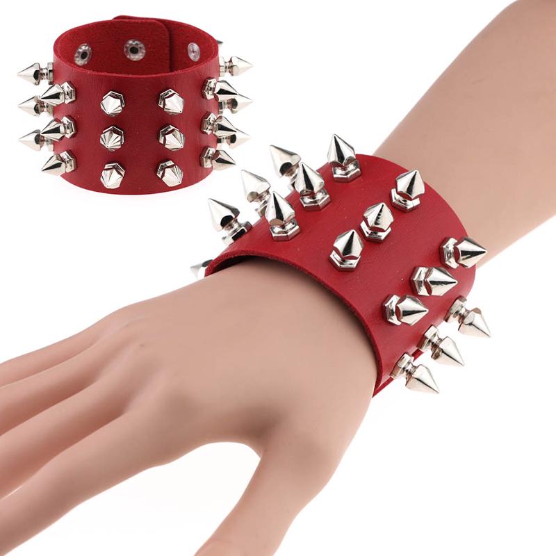 Три ряда заклепок-гвоздиков широкий манжет искусственная кожа панк готик рок браслет подарок