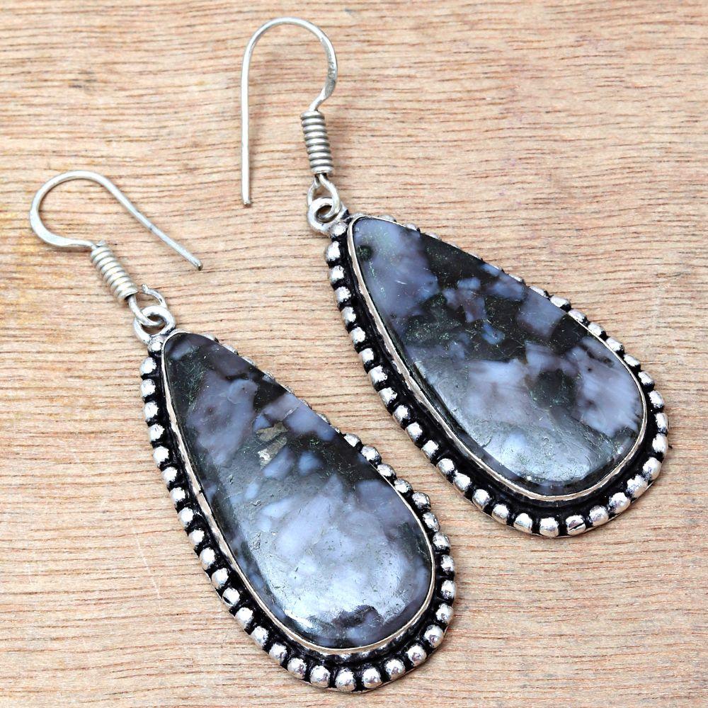 Серебряные серьги ручной работы из драгоценного камня Ларвикит Джаспер 1,5 дюйма